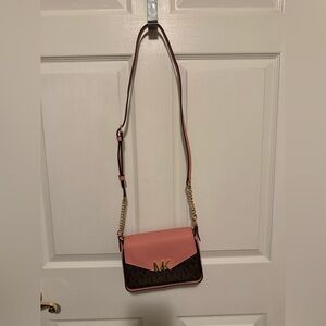 Michael Kors Pink and Brown Logo Crossbody Bag